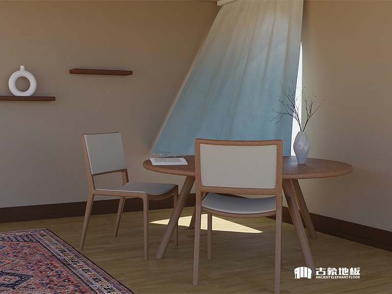 原木色木地板配棕色踢腳線